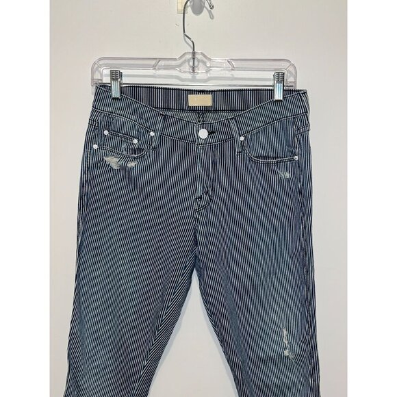 Mother The Vamp On the Road Blue Stripe Stretch Distressed Jeans Women's Size 27 - Picture 4 of 12